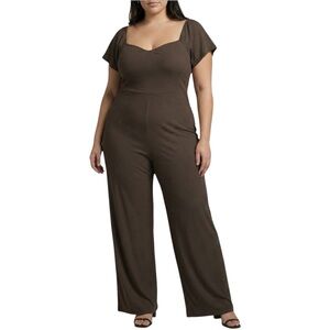 Fashion Union Brown Wide Leg Ribbed Jumpsuit NWT Size 16